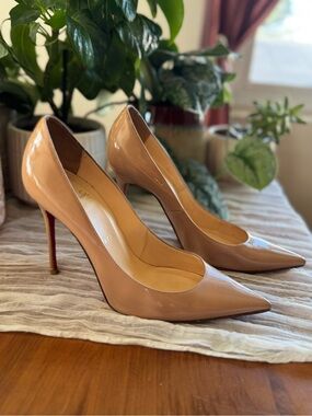 Christian Louboutin Nude Patent Pointed-Toe Stiletto Pumps